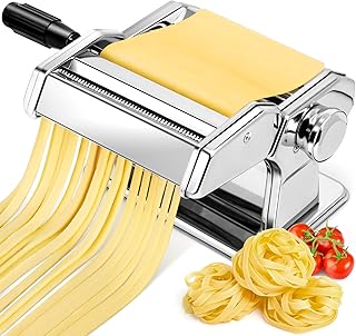 YASHE Machine à Pâtes Manuelle, 7 Épaisseurs Réglables, Machine à Pâtes en Acier Inoxydable avec Rouleau et Cutter, Machine à Pâtes Fraîches à Manivelle à la Main pour Spaghetti, Fettuccini, Lasagnes